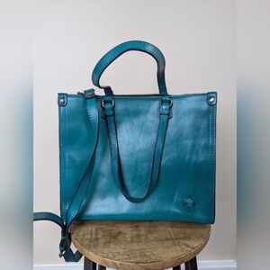 Patricia Nash Ava Medium Leather Tote w/ Crossbody Strap, Teal/Blue Green